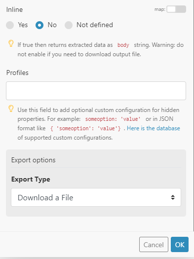 Screenshot of choosing export type for the converted file