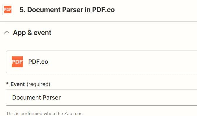 PDF.co Document Parser step in Zapier