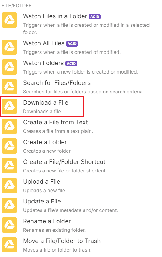 Add Google Drive and Download a File Module