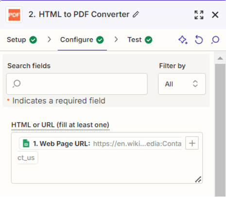 URL to PDF conversion setup