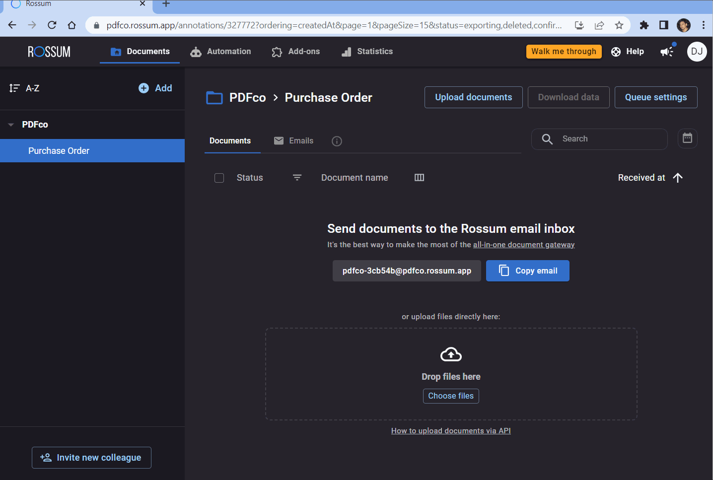 ROSSUM Purchase Order Data Extraction Workflow