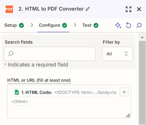 HTML to PDF conversion setup