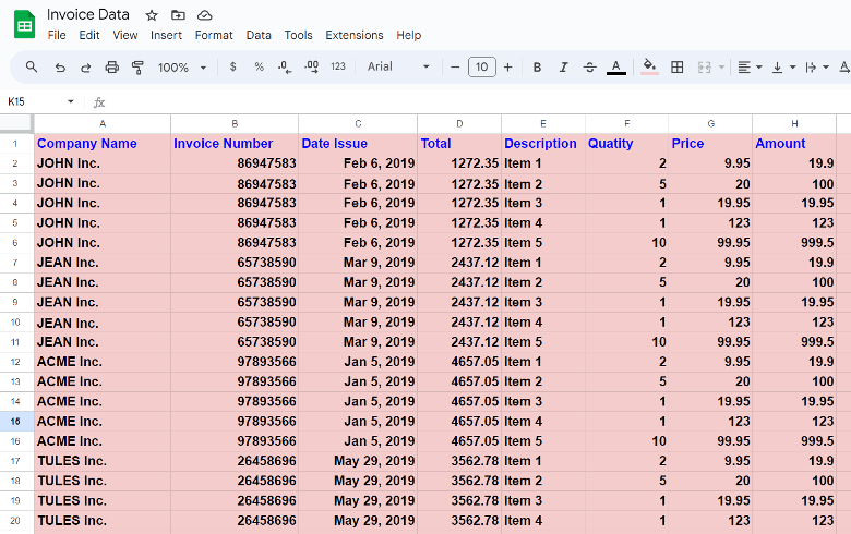 Google Sheets Result