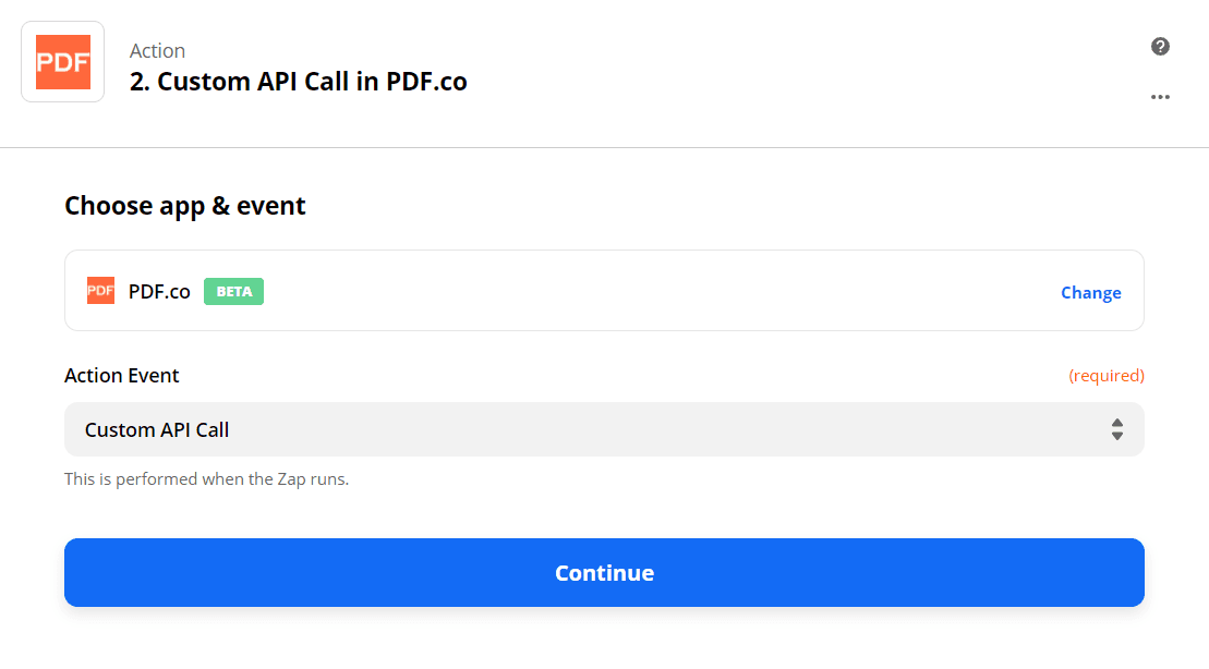 Set Custom API Call In PDF.co As The Action Step