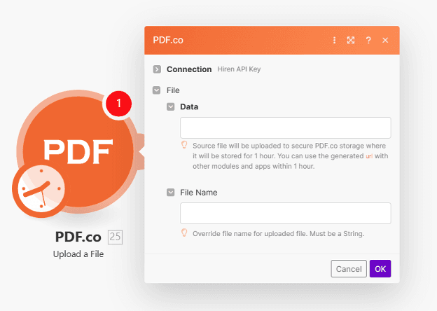 PDF.co Upload a File step on Make