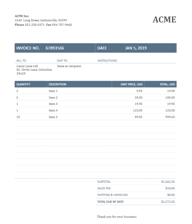 Sample Invoice To Create A Document Parser Template
