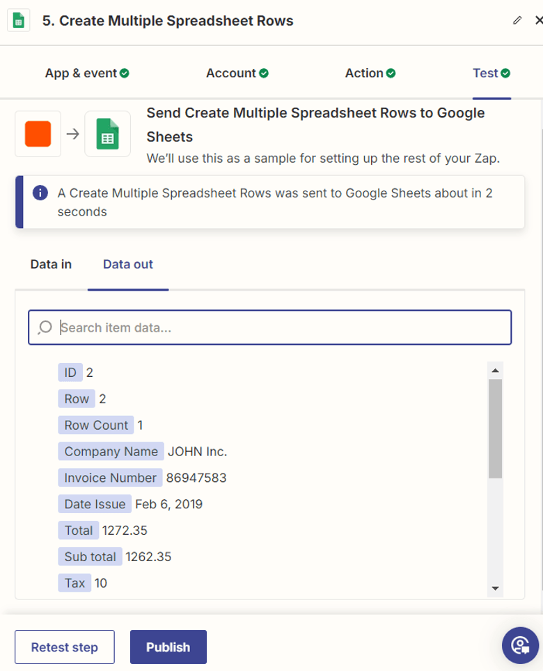 Test Action and Publish