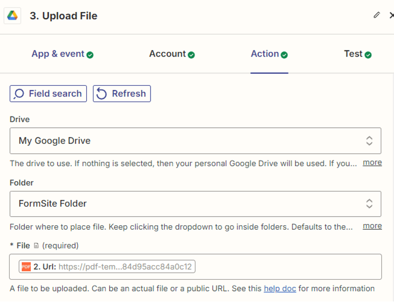 Configure the Google Drive File Upload