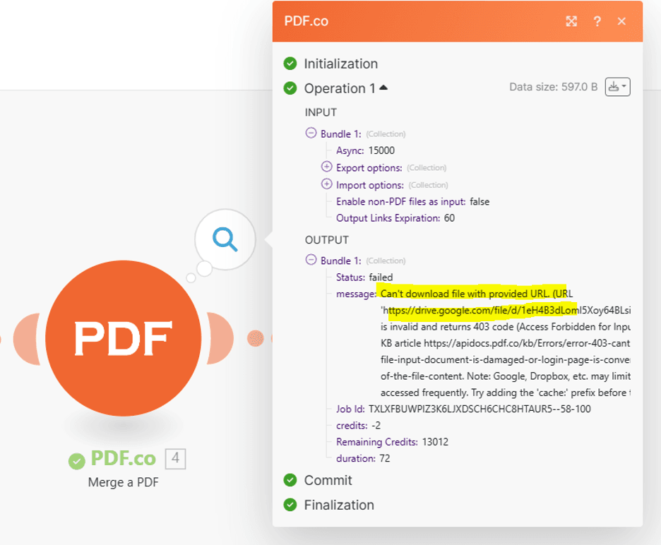 Make workflow with Google Drive "Access Forbidden" error message