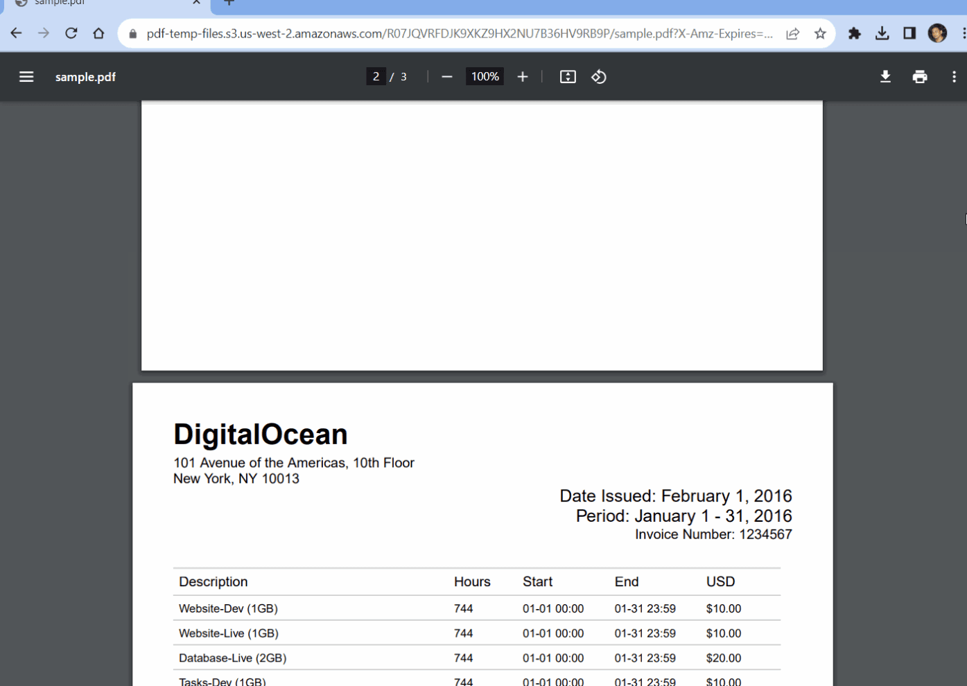 Generated PDF Document Output