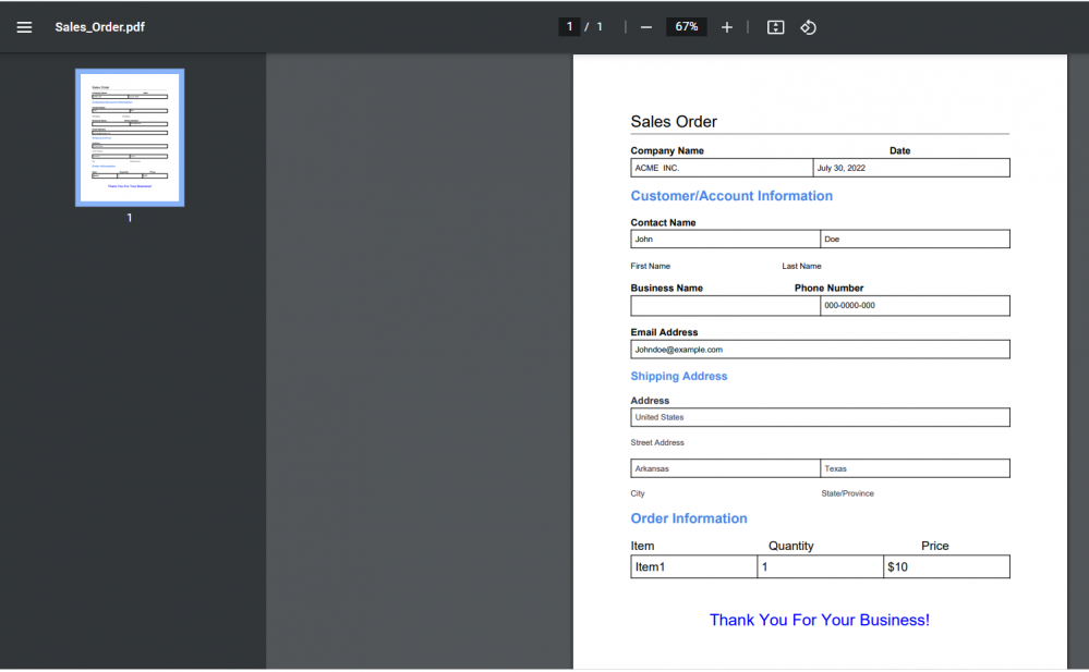 Sample Sales Order PDF