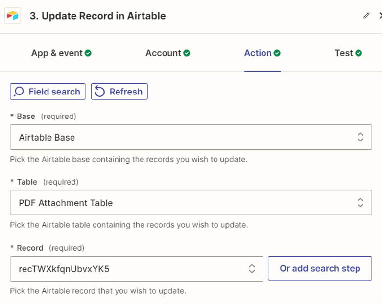 Setup the Airtable Record 1