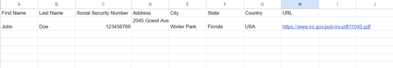 Populated Google Sheet