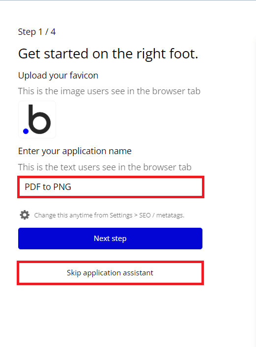 Step 2: Enter your Application Name