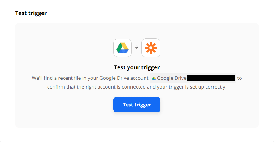 Screenshot of Test trigger