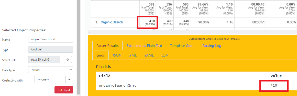 Virtual Grid Value Parsing Result