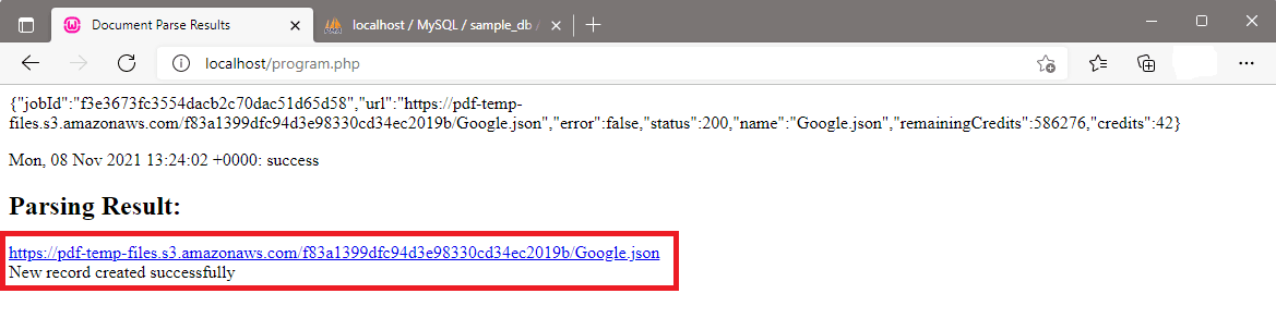 PDF.co Document Parser Output