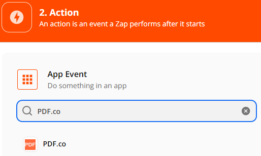 Selecting PDF.co App Event