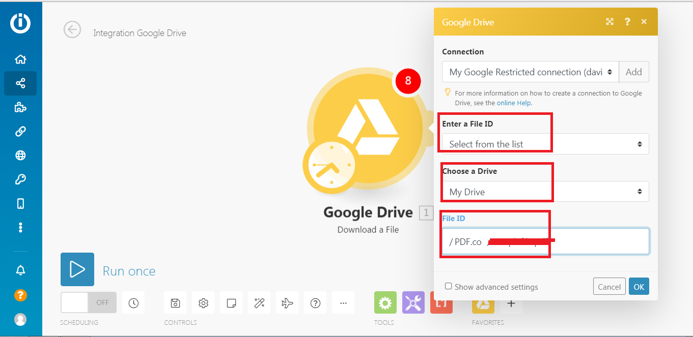Screenshot of Google Drive configuration