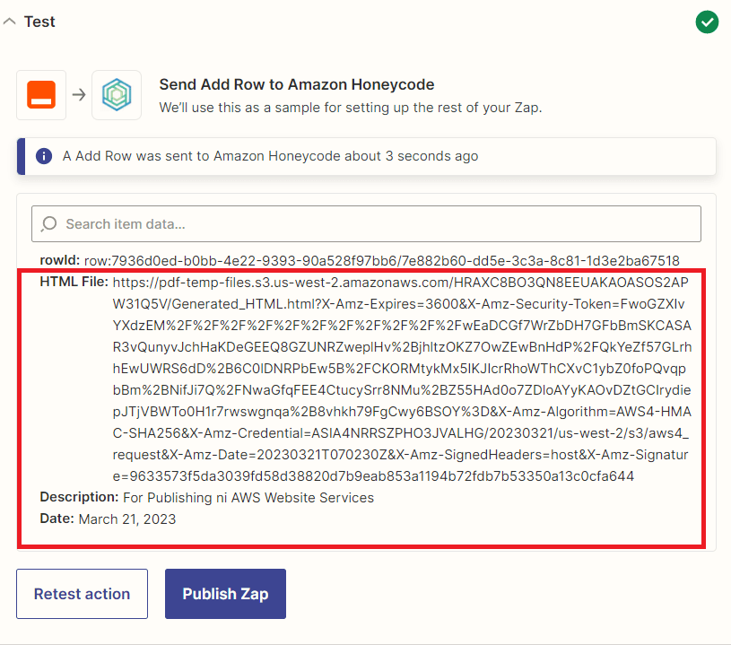 Honeycode Test Result