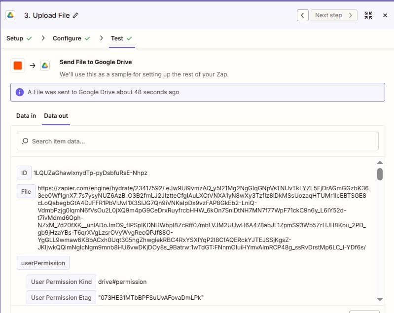 Test the Google Drive Upload