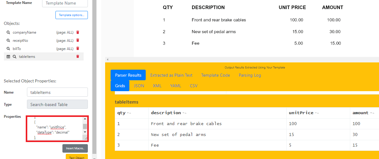 Parse Table Items