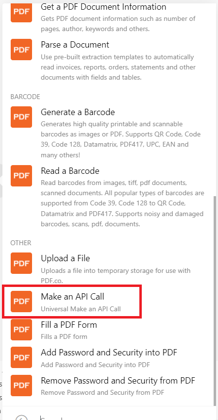 Select PDF.co and Make an API Call