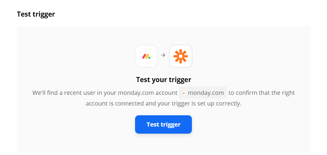 Screenshot of Test trigger
