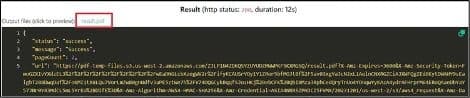 Screenshot of PDF.co Request Result
