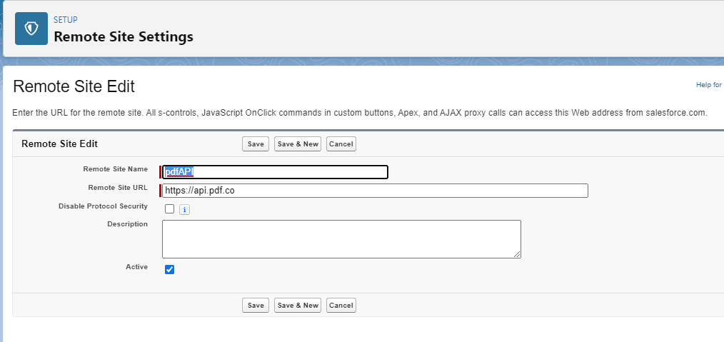 Remote Site Settings