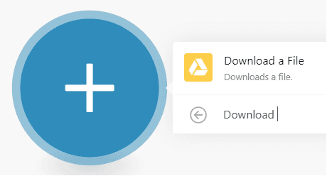 Create a Google Drive module, then select Download a File