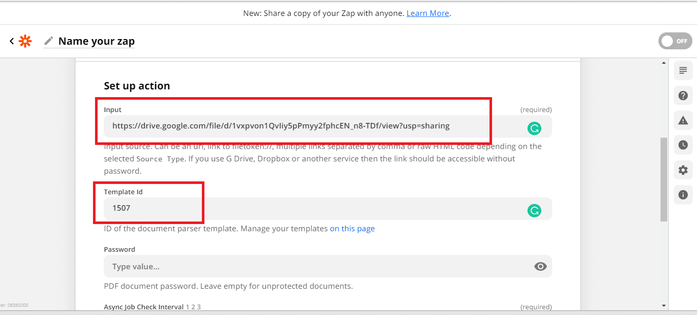 Screenshot of Document Parser configuration