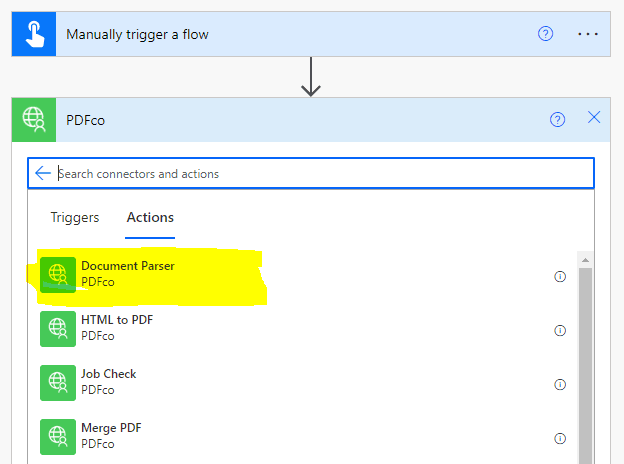pdf.co Document parser action