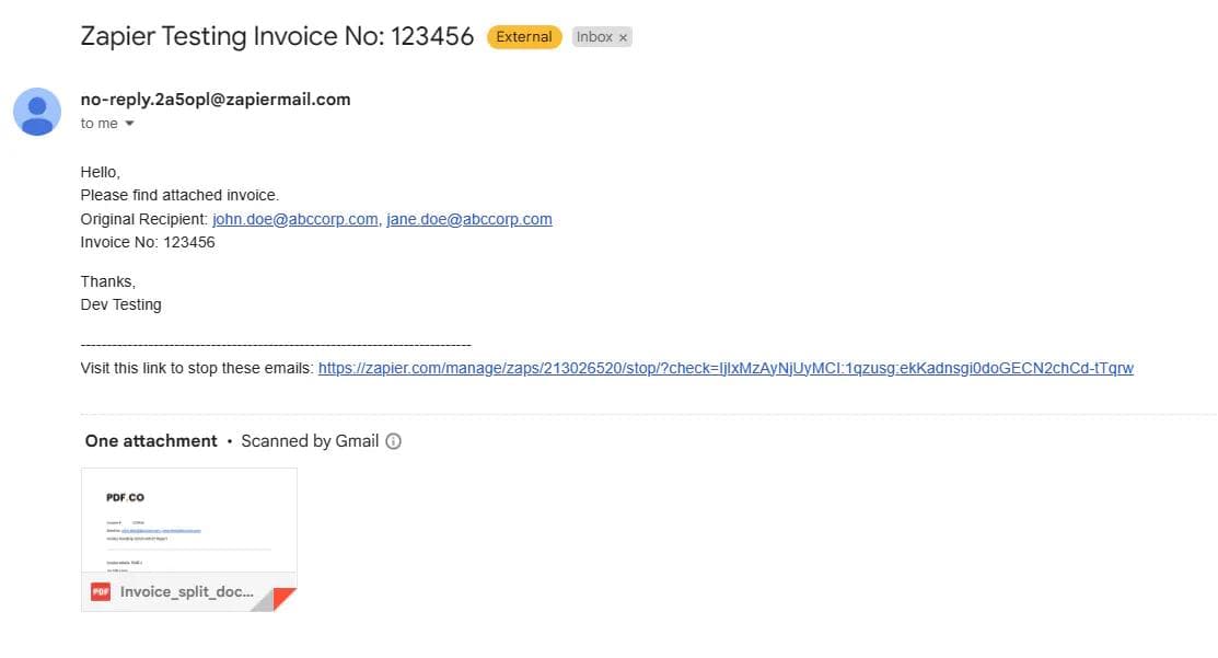 Email arrives in inbox