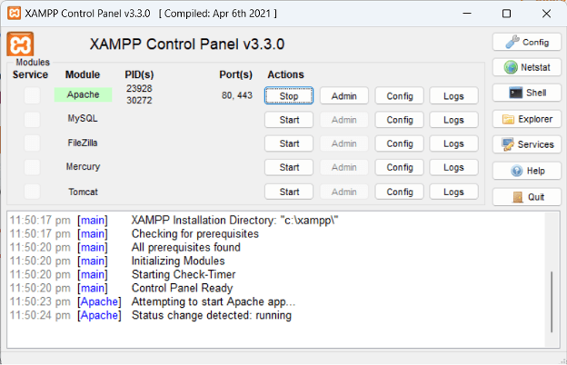 XAMPP Control Panel