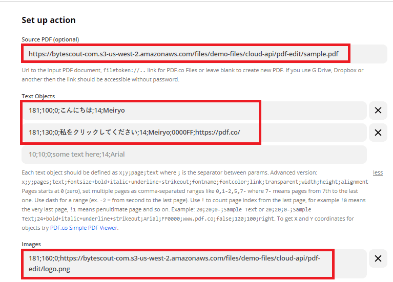 Configure PDF.co PDF Filler To Add Japanese Text And Image