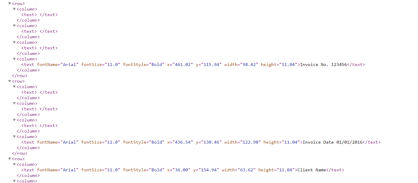 XML Representation of Input PDF Data