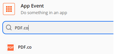 Select PDF.co as the Action App