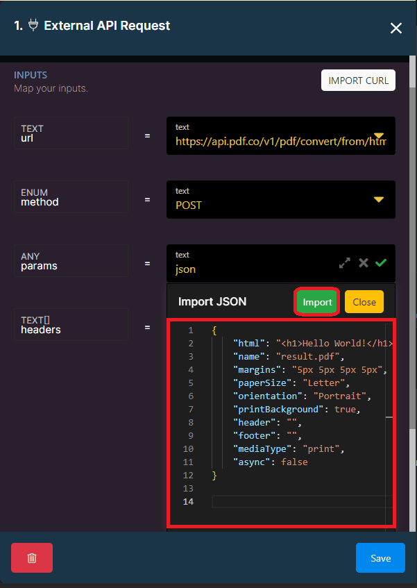 Import JSON