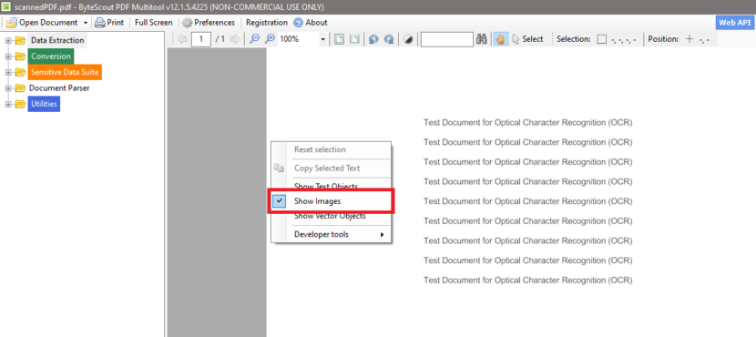 Sample Scanned PDF Checked For Object Content In PDF Multitool