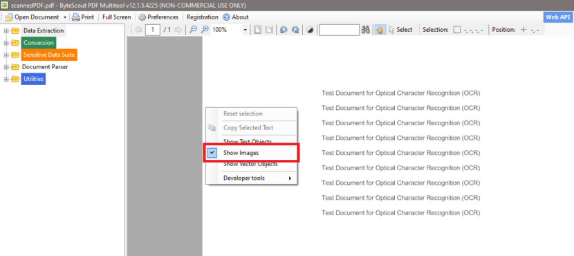 Sample Scanned PDF Checked For Object Content In PDF Multitool