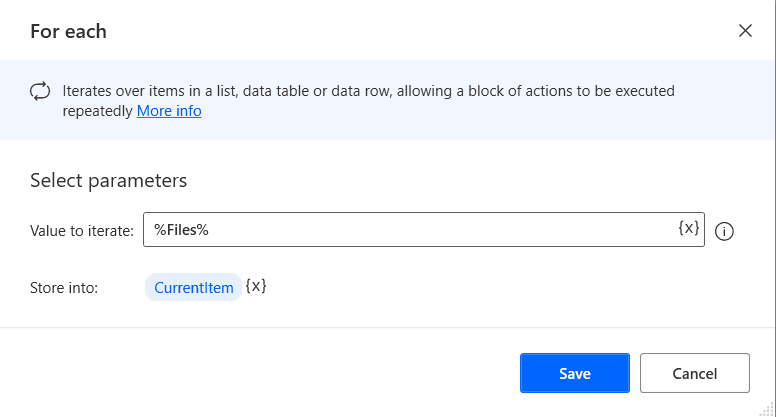 Configure "For each" loop