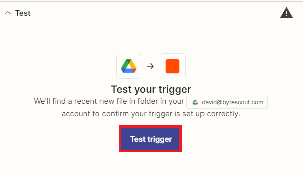 Screenshot of test trigger