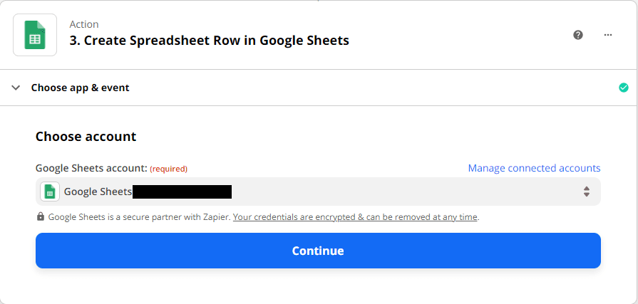 Choosing a google sheets account to be used in Zapier