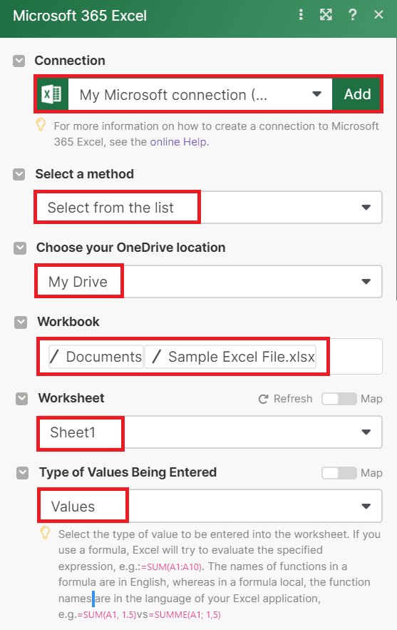 Microsoft Excel Configuration