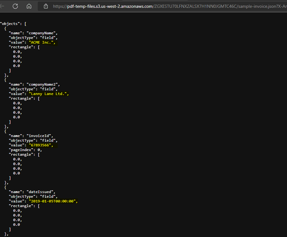 Document Parser JSON output
