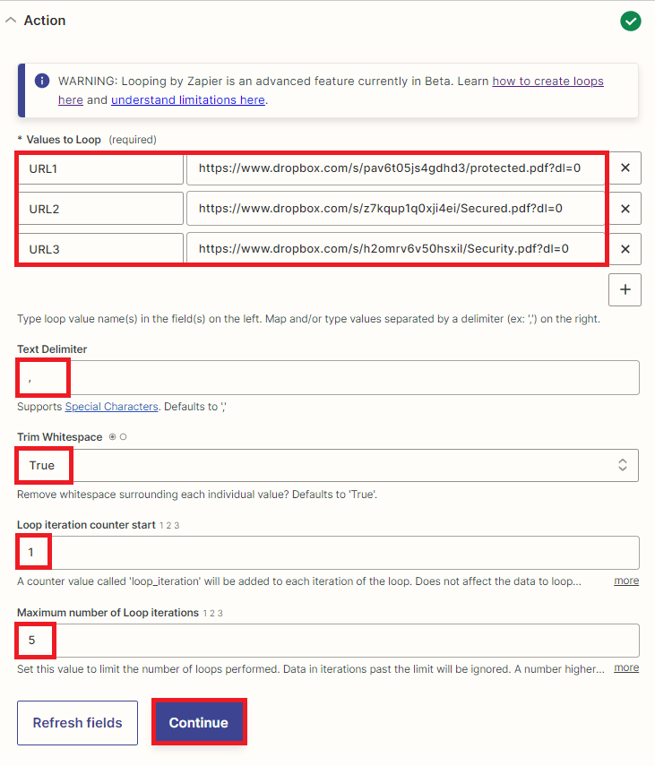 Setup Looping Configuration