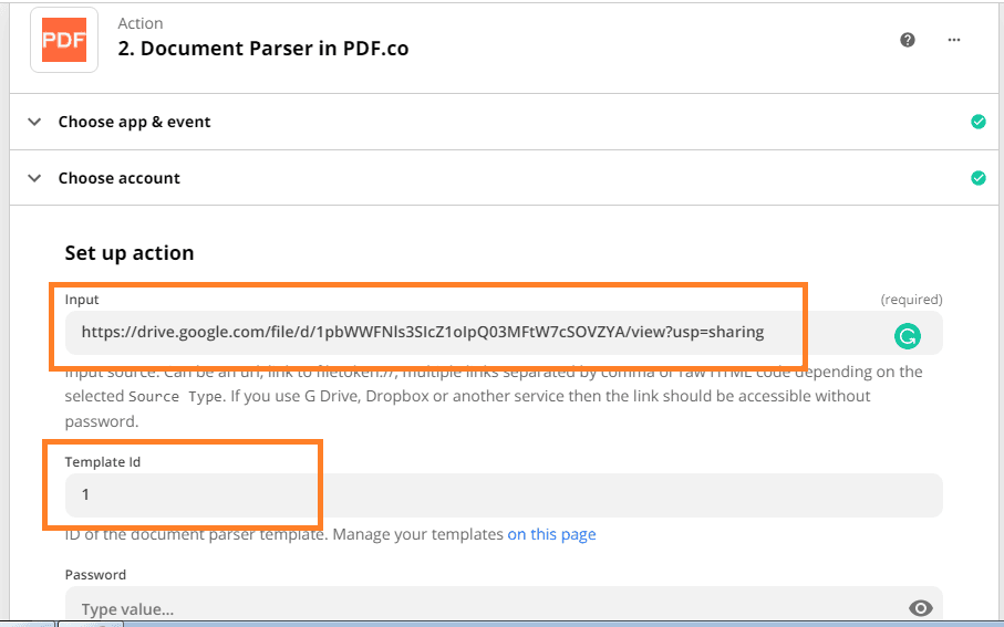 Set Up Action In Document Parser PDF.co