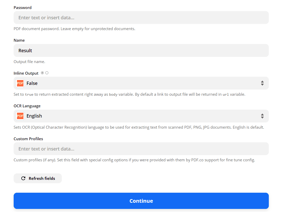 Zapier Output Format Field screenshot