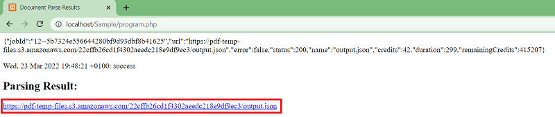 Extracted table output